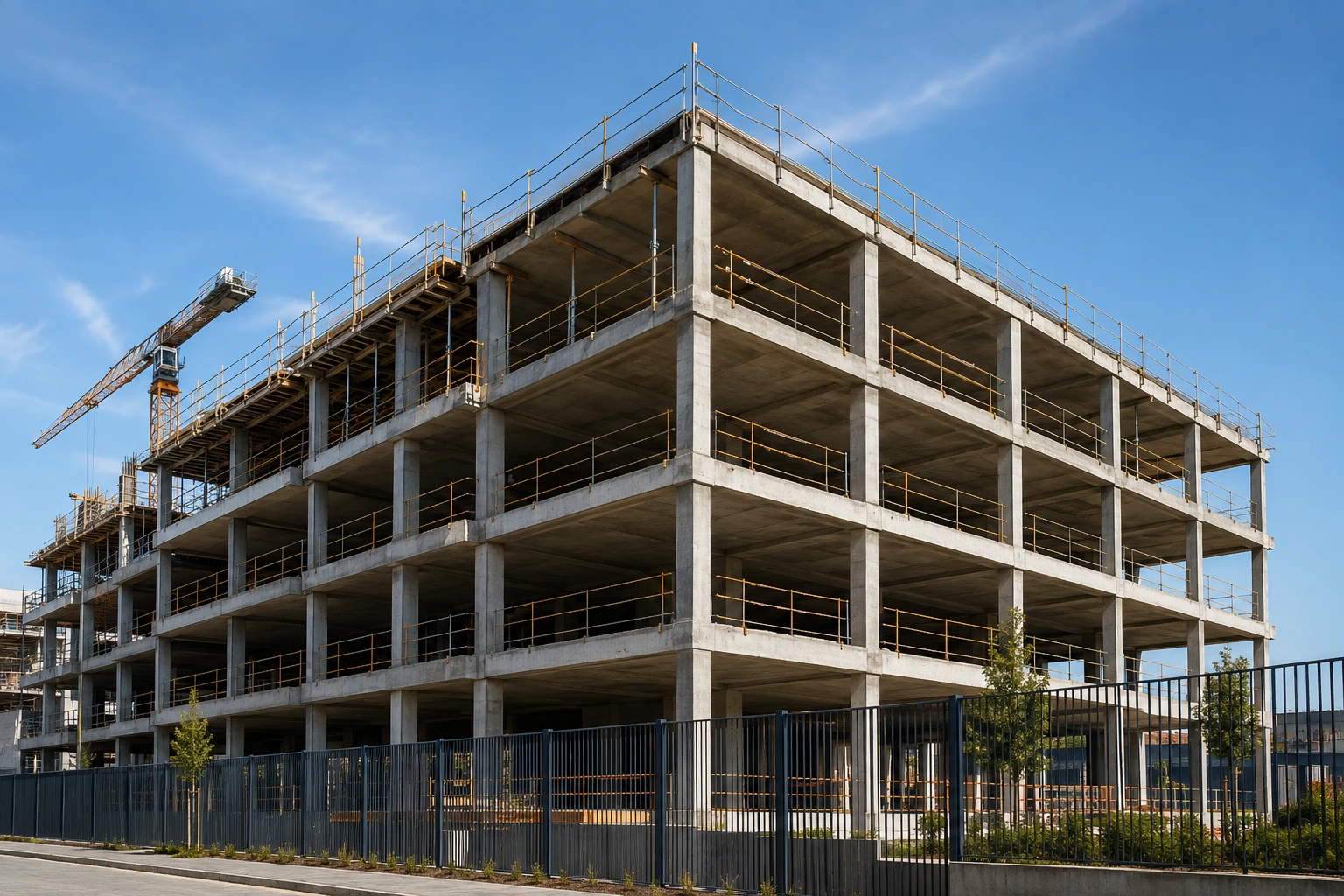 Betonarme yapı ve düzenli inşaat sahasının temsili görünümü